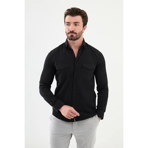 Çizgili Lacivert Slim Fit Kadife Erkek Gömlek