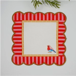 Dekoratif Kenar Kuş Desenli Dijital Baskılı Nakışlı Kokteyl Peçetesi