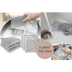 Afili Home 3 Adet Çift Katlı Bulaşık Teli Süngeri, Tel Bez Bulaşık Bezi Telli Ovma Bezi  Çift Katman Çizmez Mutfak Banyo Tel Bez