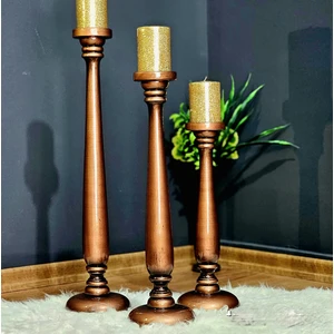 Tekir Store Ahşap 3'lü Yer Şamdanı