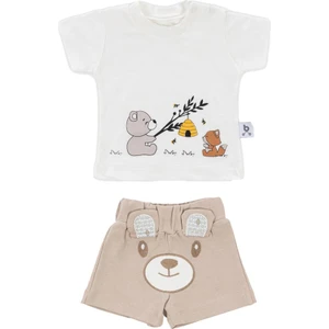Hero Kısa Kol Desenli Bebek T-Shirt & Nakışlı Şort Seti Teddy (Organik)