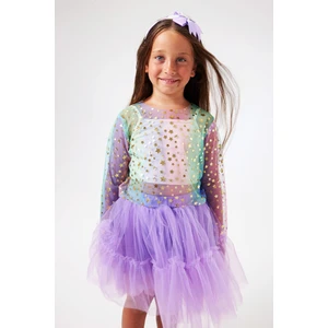 Le Mabelle Çok Renkli  Uzun Kollu Yıldızlı Kız Çocuk Tül Crop