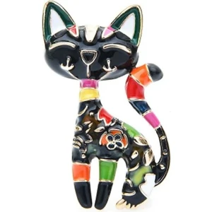 Punky Store Siyah Üzerine Renkli Yaldızlı Kedi Broş