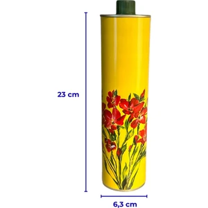Home Dekoratif 750 ml Kapaklı Silindir Boş Zeytinyağı Tenekesi Sarı Çiçek