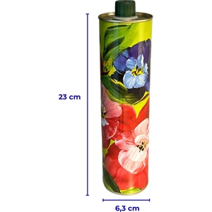 Home Dekoratif 750 ml Kapaklı Silindir Boş Zeytinyağı Tenekesi Karışık Çiçek