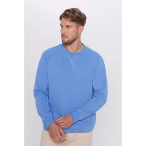 Relax Fit Rahat Kesim Pamuklu Basic Indigo Renk Bisiklet Yaka Sweatshirt