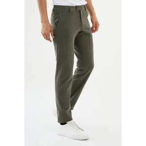 Çizgili Haki Super Slim Fit Kadife Erkek Pantolon