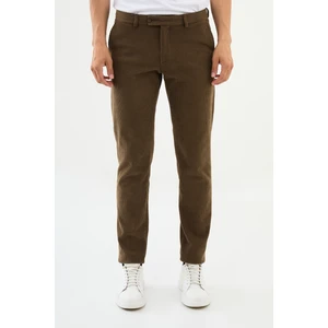 Çizgili Kamel Rengi Super Slim Fit Kadife Erkek Pantolon