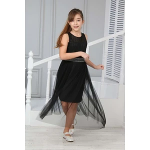 Kız Çocuk Güpür Desenli Siyah Abiye Elbise Mezuniyet Düğün Özel Gün ELBISESI-ABY-2001