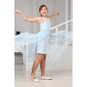 Kız Çocuk Güpür Desenli Bebe Mavi Abiye Elbise Mezuniyet Düğün Özel Gün ELBISESI-ABY-2001