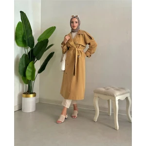 Çıt Çıt Detaylı Astarlı 120 cm 38-44 Uyumlu Trençkot