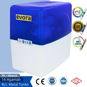 14 Aşamalı Multimineralli Alkalili Pompasız Kapalı Kasa Su Arıtma Cihazı Mavi