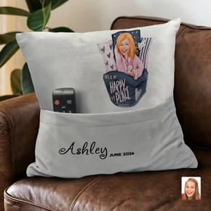 Bk Gift Kişiye Özel Kadın Karikatür Tasarımlı Organizer Kumanda ve Atıştırmalık Cepli Gri Kırlent YASTIK-101 Arkadaşa , Cepli Yastık