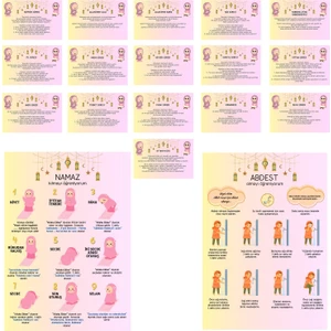 Hobi Reyon Çocuklar Için Namaz ve Abdest Posterleri, Sure ve Dua Ezber Kartları (Kız)