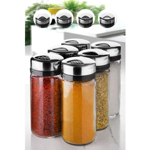 6 Adet Lüx Cam Metal Döner Kapaklı Basıc Model Baharatlık Tuzluk Biberlik 240CC6