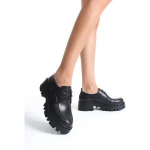 Mubiano Collection Kadın Bağcıklı Kalın Taban Deri Loafer Siyah - MCGVN2105 - S