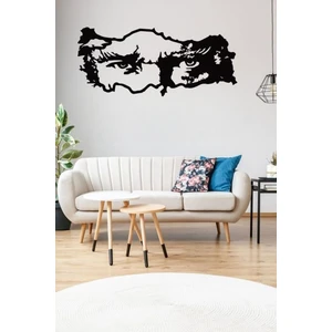 Atatürk Bakışlı Türkiye Haritası Dekoratif Metal Tablosu Siyah