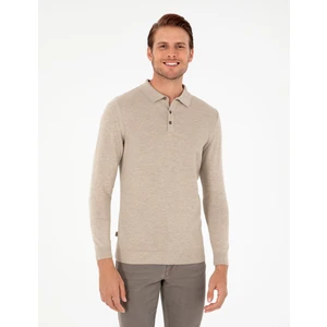 Pierre Cardin Erkek Kum Melanj Slim Fit Düğmeli Polo Yaka Triko Kazak 50300506-VR123