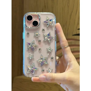 iPhone 14 Plus Uyumlu Renkli Kristal Taşlı Yıldızlı Şeffaf Kılıf