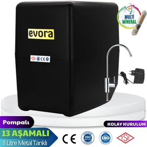 13 Aşamalı 8 LT Çelik Tanklı Pompalı  Multimineralli Su Arıtma Cihazı Premium Seri