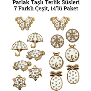 Jibbitz Parlak Taşlı  Terlik Süsleri, 14 Lü Paket, 7 Çeşit Terlik Süsü