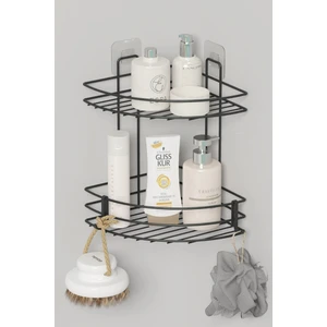Yapışkanlı 2 Katlı Banyo Köşeliği Köşe Rafı Duş Şampuanlık Duvar Düzenleyici Organizer Raf