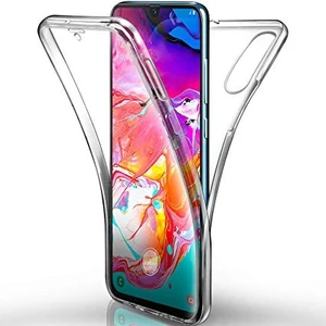 Samsung Galaxy A70 360 Derece Kılıf Kristal Silikon Şeffaf Soft Ön Arka