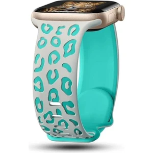 Apple Watch 6 7 8 9 10 Se Uyumlu 40-41-42MM(SADECE Seri 10) Leopar Desenli Silikon Kordon