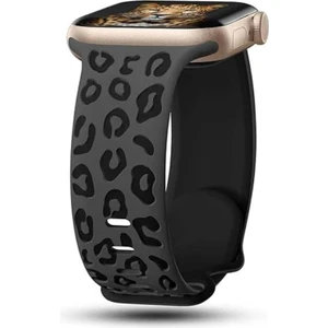 Apple Watch 6 7 8 9 10 Se Uyumlu 40-41-42MM(SADECE Seri 10) Leopar Desenli Silikon Kordon