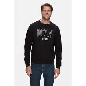 SANDHILL Siyah Bisiklet Yaka Nakışlı Şardonlu Loose Fit Erkek Sweatshirt
