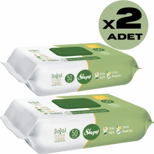 2li Doğal Organik Pamuklu El Yüz Vücut Temizlik Havlusu Islak Mendil 2X50 Yaprak
