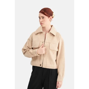 Kadın Kaşe Geniş Yaka Crop Ceket