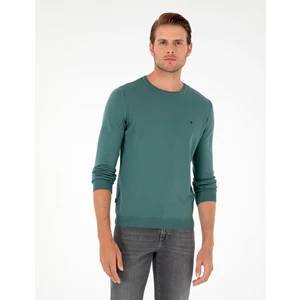 Pierre Cardin Erkek Yeşil Slim Fit Bisiklet Yaka Basic Triko Kazak 50296621-VR054