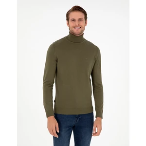 Pierre Cardin Erkek Koyu Haki Slim Fit Balıkçı Yaka Basic Triko Kazak 50296582-VR111