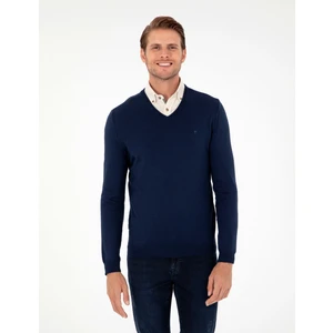 Pierre Cardin Erkek Açık Lacivert Slim Fit V Yaka Basic Triko Kazak 50296622-VR059