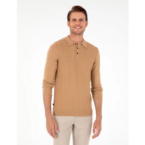 Pierre Cardin Erkek Koyu Camel Slim Fit Düğmeli Polo Yaka Triko Kazak 50300521-VR214