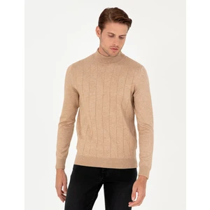 Pierre Cardin Erkek Bej Slim Fit Yarım Balıkçı Yaka Yün Karışımlı Triko Kazak 50296414-VR011