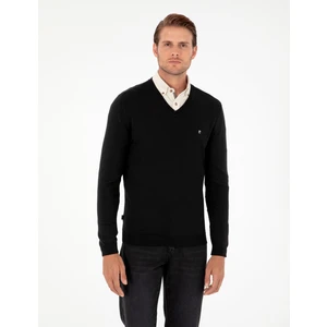 Pierre Cardin Erkek Siyah Slim Fit V Yaka Basic Triko Kazak 50296622-VR046