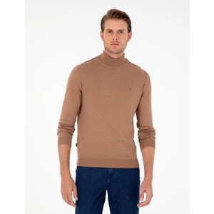 Pierre Cardin Erkek Camel Melanj Slim Fit Yarım Balıkçı Yaka Basic Triko Kazak 50296614-VR122