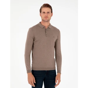 Pierre Cardin Erkek Vizon Melanj Slim Fit Polo Yaka Basic Triko Kazak 50296623-VR174
