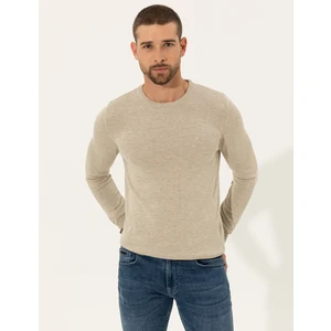 Pierre Cardin Erkek Kum Melanj Slim Fit Bisiklet Yaka Basic Triko Kazak 50257290-VR123