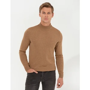 Pierre Cardin Erkek Camel Melanj Slim Fit Yarım Balıkçı Yaka Basic Triko Kazak 50256965-VR122