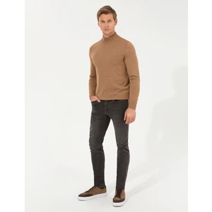 Pierre Cardin Erkek Camel Melanj Slim Fit Yarım Balıkçı Yaka Basic Triko Kazak 50256965-VR122