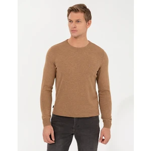 Pierre Cardin Erkek Camel Melanj Slim Fit Bisiklet Yaka Basic Triko Kazak 50257290-VR122