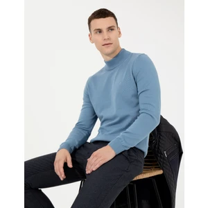 Pierre Cardin Erkek Mavi Slim Fit Yarım Balıkçı Yaka Basic Triko Kazak 50256965-VR036