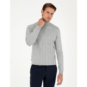 Pierre Cardin Erkek Gri Slim Fit Yarım Balıkçı Yaka Yün Karışımlı Triko Kazak 50296414-VR024