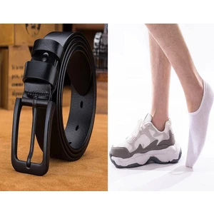 1 Adet Kemer & 3 Adet Pamuklu Sneaker Çorap
