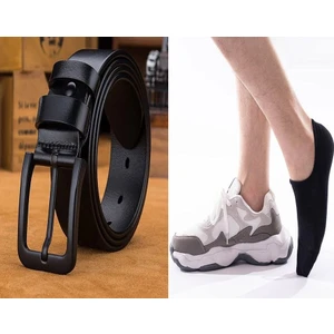 1 Adet Kemer & 3 Adet Pamuklu Sneaker Çorap
