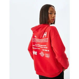 Arkası Baskılı Sweatshirt Kapüşonlu Şardonlu Rahat Kalıp