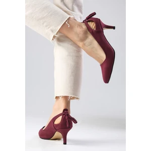 Mio Gusto Drop Bordo Renk Süet Kadın Kısa Topuklu Ayakkabı